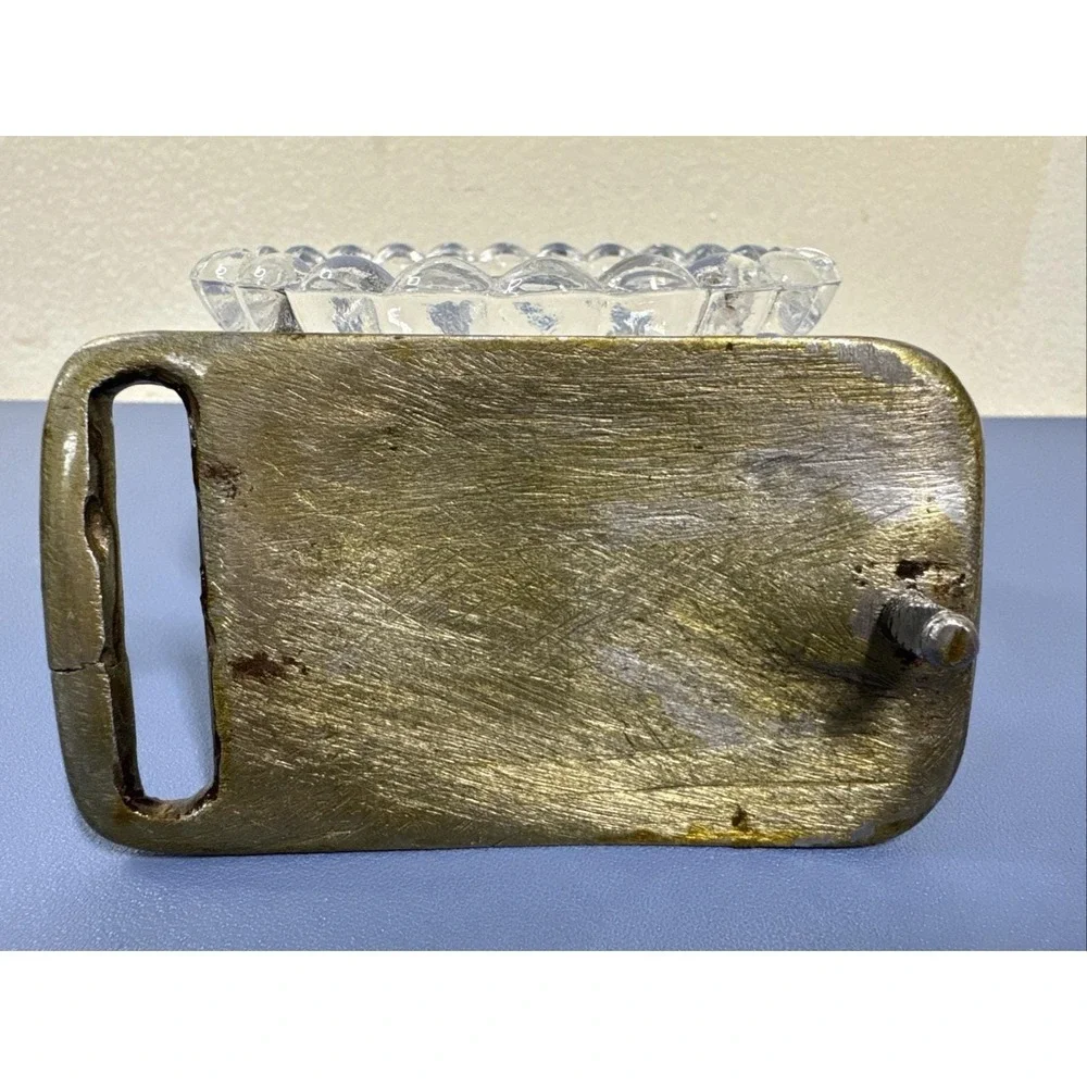 Vintage Brutalist Brass Belt Buckle Abstract Etched Figure Mid‎ Century Modern